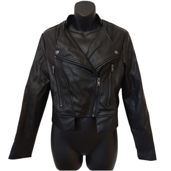 Shein Women's Black Faux Leather ZIP Up Pockets Jacket Size S NWOT - Picture 1 of 7